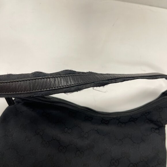 Gucci Black GG Canvas Hobo Bag w/ Leather Trim - Preowned - Picture 13 of 16